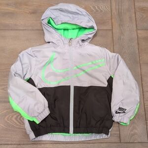 Nike Size 2T Toddler Gray and Black Puffer Jacket with Neon Green Accents